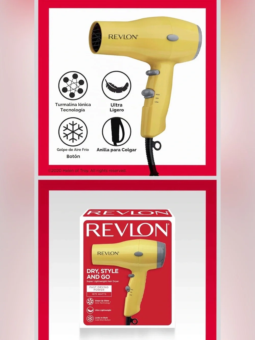 Revlon Yellow Compact Hair Dryer - Lightweight Kids Styling